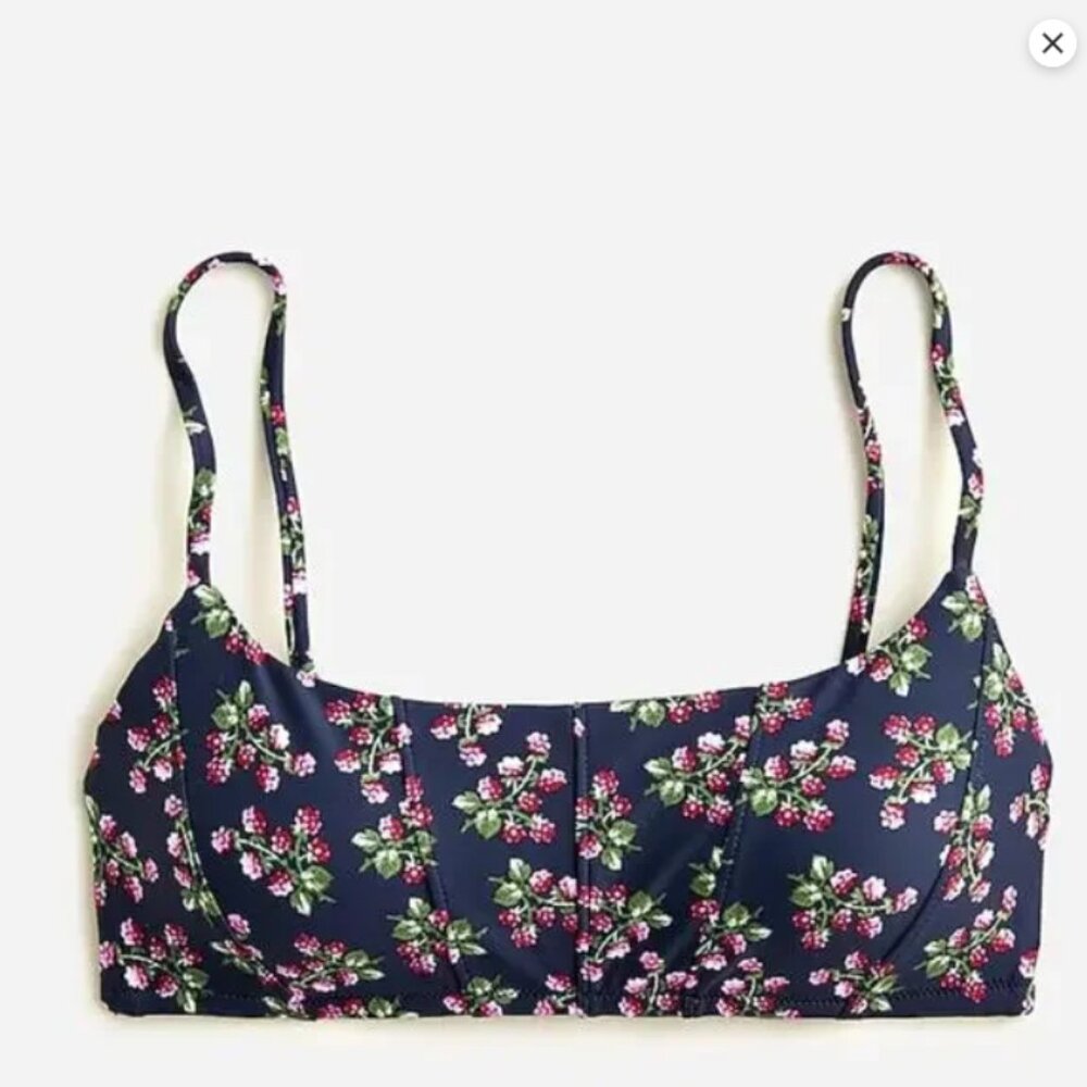 J. Crew | Topstitched Scoopneck Bikini Top Navy Twilight Berry